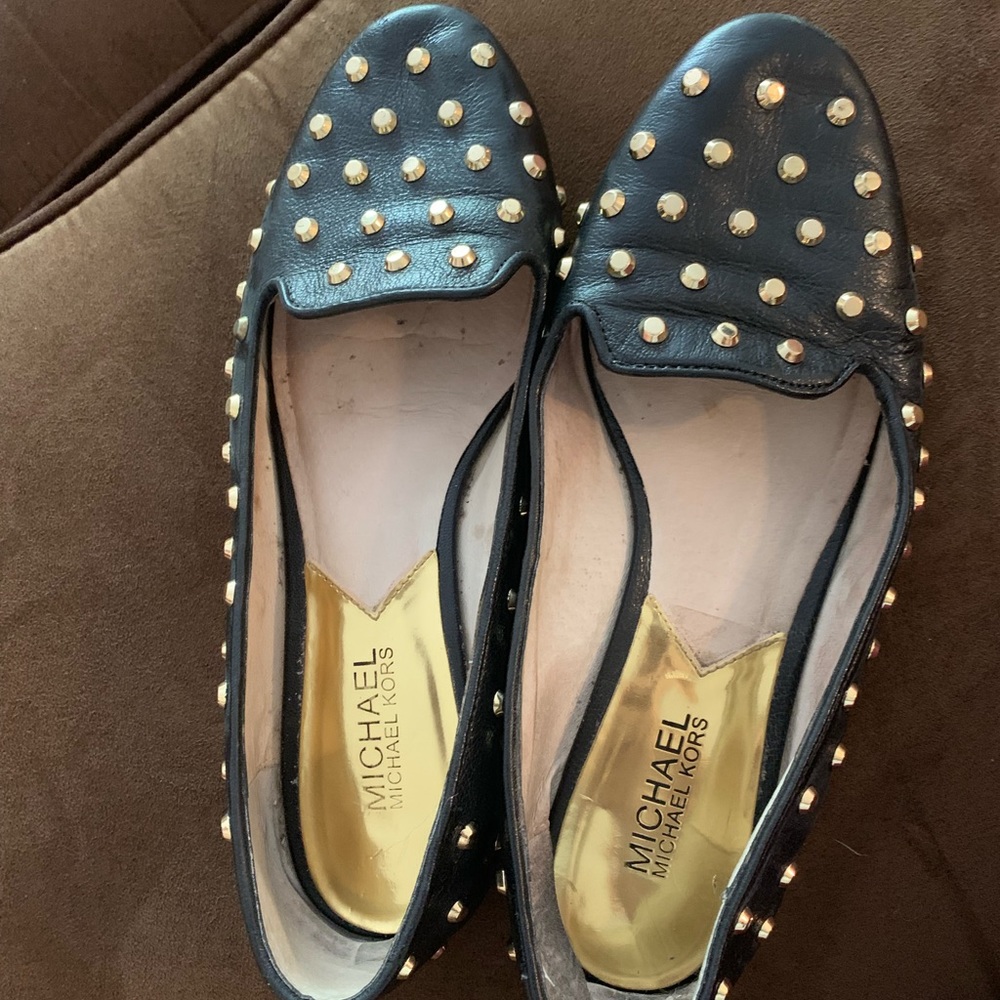 Micheal kors leather gold studded loafers